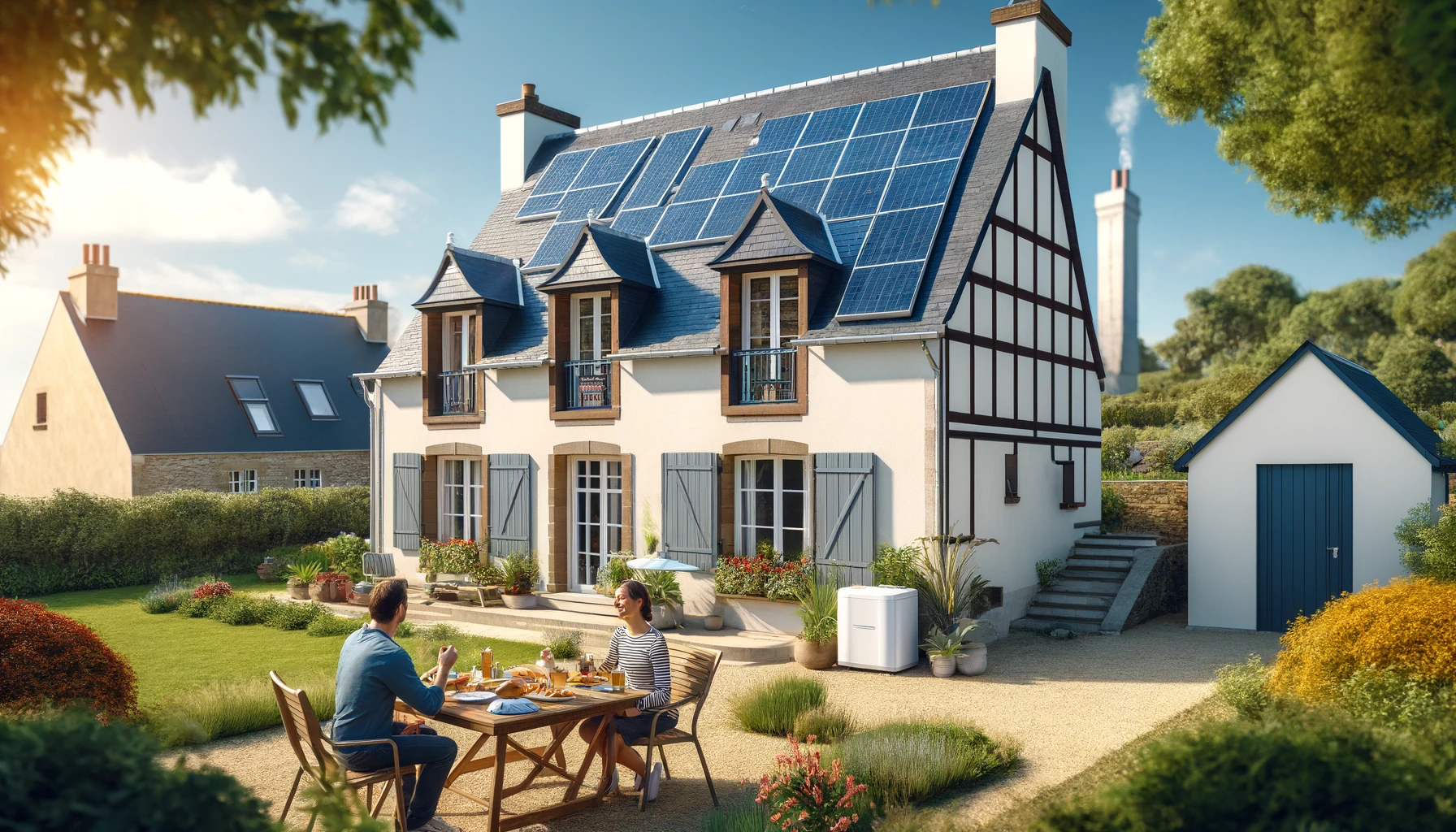 Maison bretonne avec des panneaux solaires